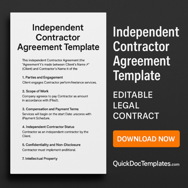 Independent Contractor Agreement Template – Editable Legal Contract for Freelancers and Businesses