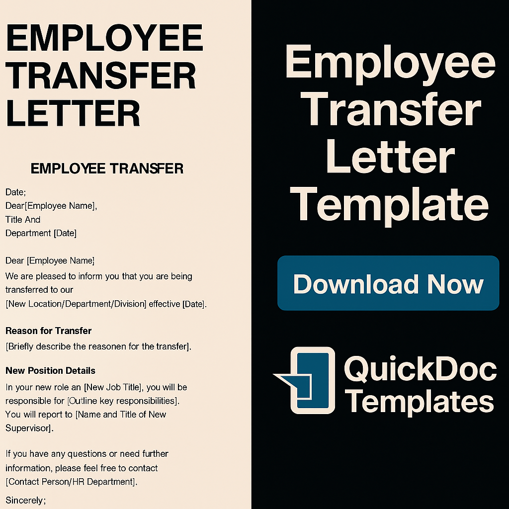 Employee Transfer Letter Template – Editable Internal Job Relocation Notification