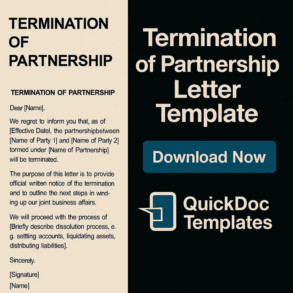 Termination of Partnership Letter Template – Editable Notice for Business Dissolution or Exit