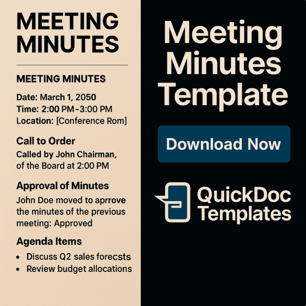 Meeting Minutes Template – Editable Record of Business and Project Discussions