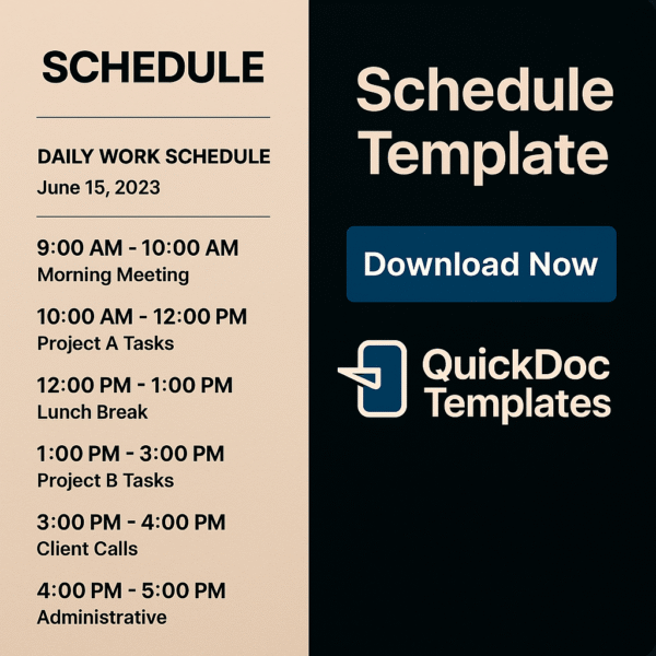 Schedule Template – Editable Daily Work Planner for Office Productivity