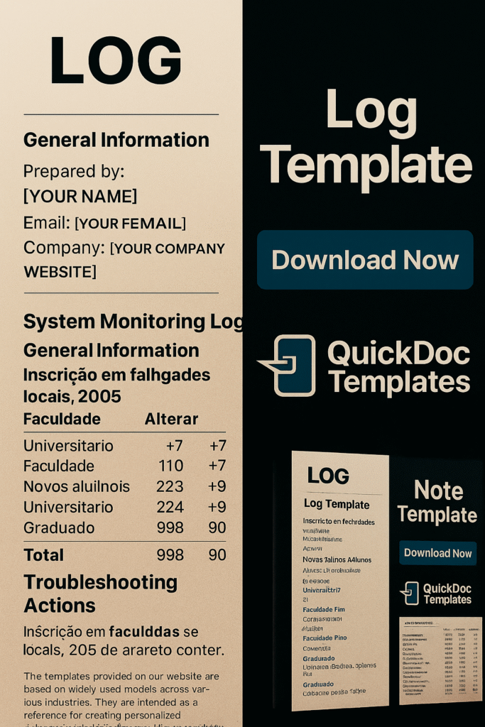 Log Template – Editable Tracking Format for Business and System ...
