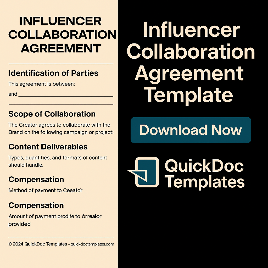 Influencer Collaboration Agreement Template – Editable Contract for Sponsored Content & Brand Deals