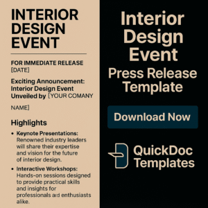 Interior Design Event Press Release Template – Editable Format for Design Industry Announcements