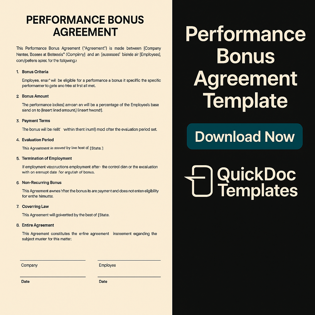 Performance Bonus Agreement Template – Editable Compensation Contract for Target-Based Rewards