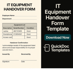 IT Equipment Handover Form Template – Editable Asset Assignment and Return Document