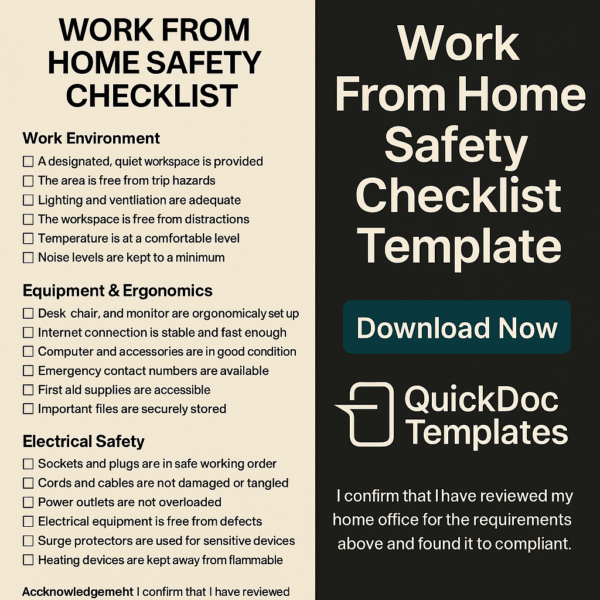 Work From Home Safety Checklist Template – Editable Compliance Form for Remote Work Environments