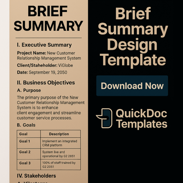 Brief Summary Design Template – Editable Executive Summary for Business Projects