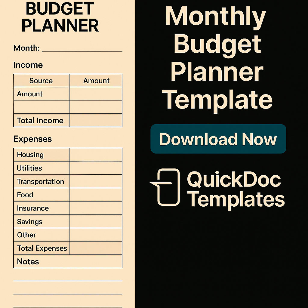 Monthly Budget Planner Template – Editable Personal Finance Worksheet for Income & Expenses