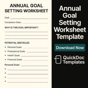 Annual Goal Setting Worksheet Template – Editable Personal and Professional Goal Planner
