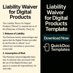Liability Waiver for Digital Products Template – Editable Release of Liability for Downloadable Files and Online Services