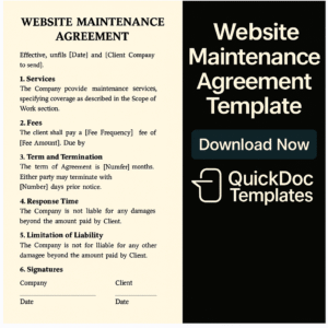 Website Maintenance Agreement Template – Editable Contract for Ongoing Site Support and Technical Services