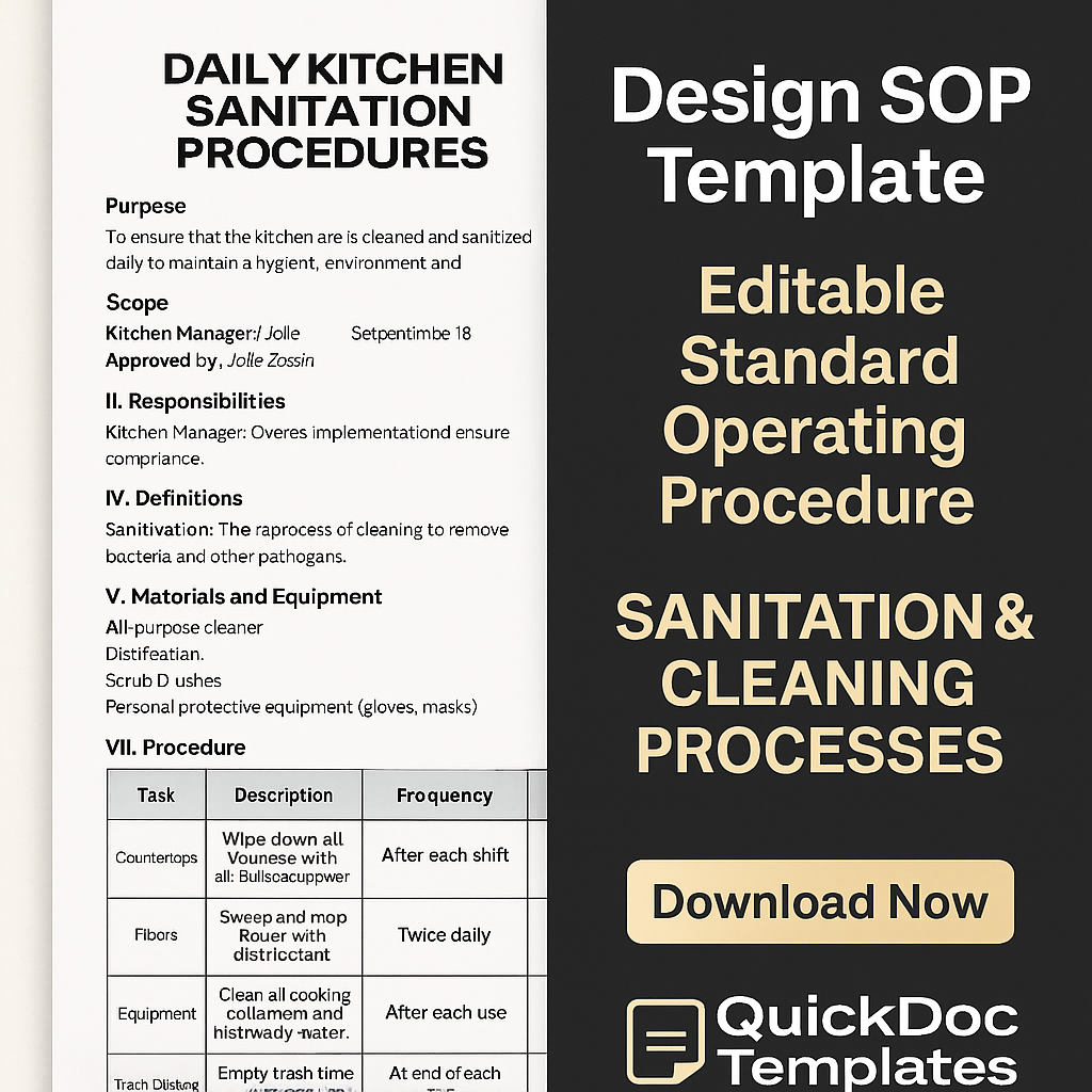 Design SOP Template – Editable Standard Operating Procedure for Sanitation & Cleaning Processes
