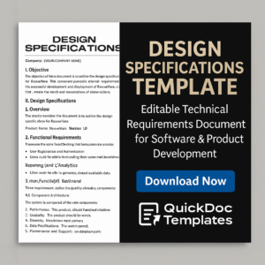 Design Specifications Template – Editable Technical Requirements Document for Software & Product Development