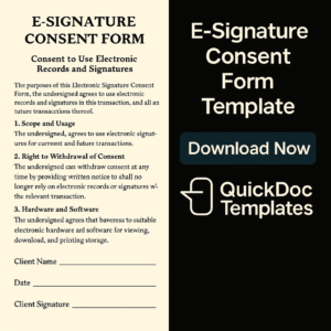 E-Signature Consent Form Template – Editable Authorization for Using Electronic Signatures on Legal Documents