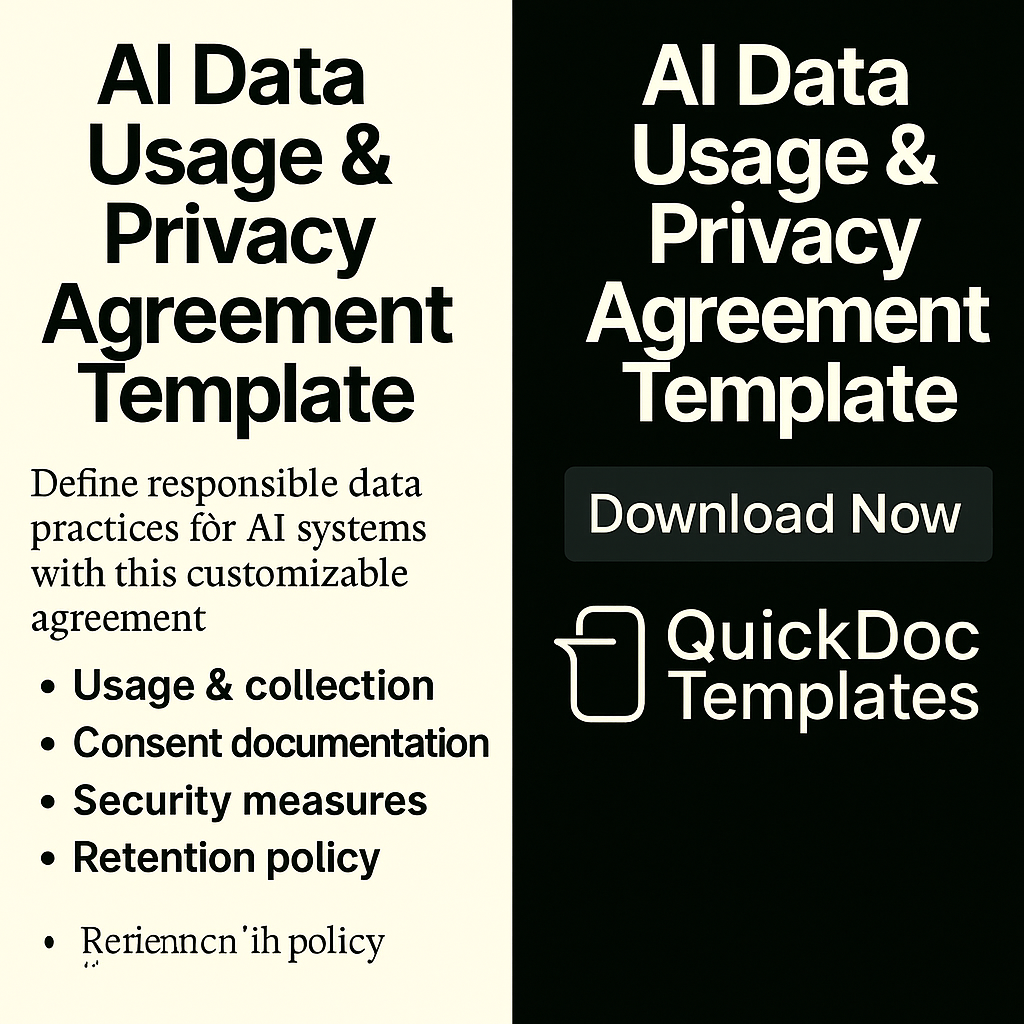 AI Data Usage & Privacy Agreement Template – Editable Contract for Responsible AI Data Collection and Processing