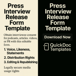Press Interview Release Form Template – Editable Consent to Publish Interviews Across Media Channels