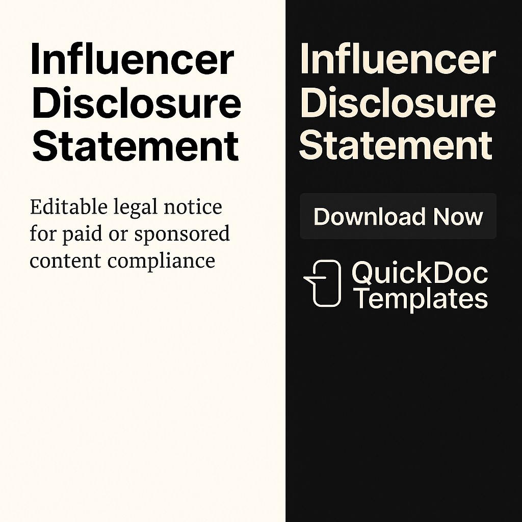 Influencer Disclosure Statement Template – Editable Legal Notice for Sponsored and Paid Content Compliance