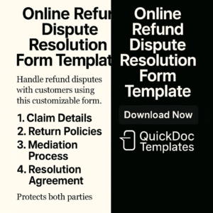 Online Refund Dispute Resolution Form Template – Editable Form to Handle Customer Refund Claims Effectively