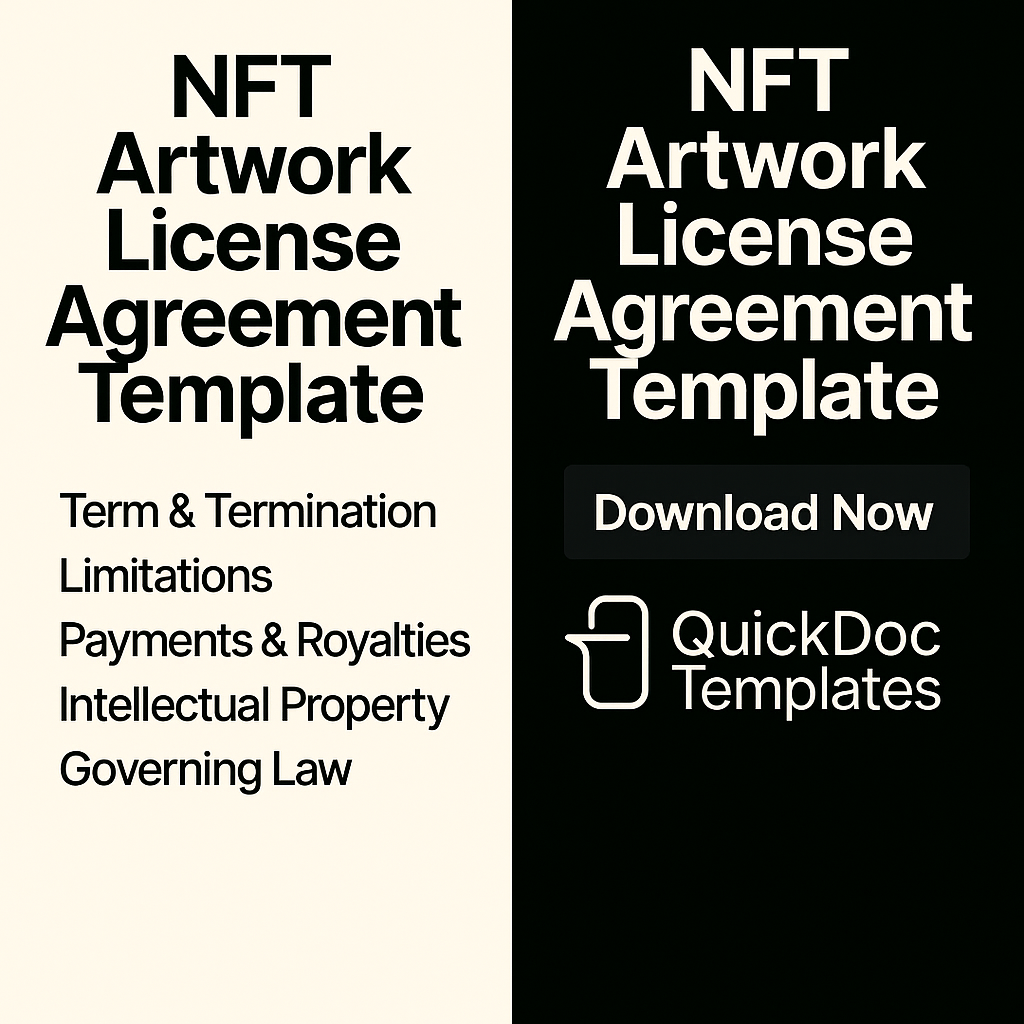 NFT Artwork License Agreement Template – Editable Contract for Selling and Licensing Digital Art NFTs