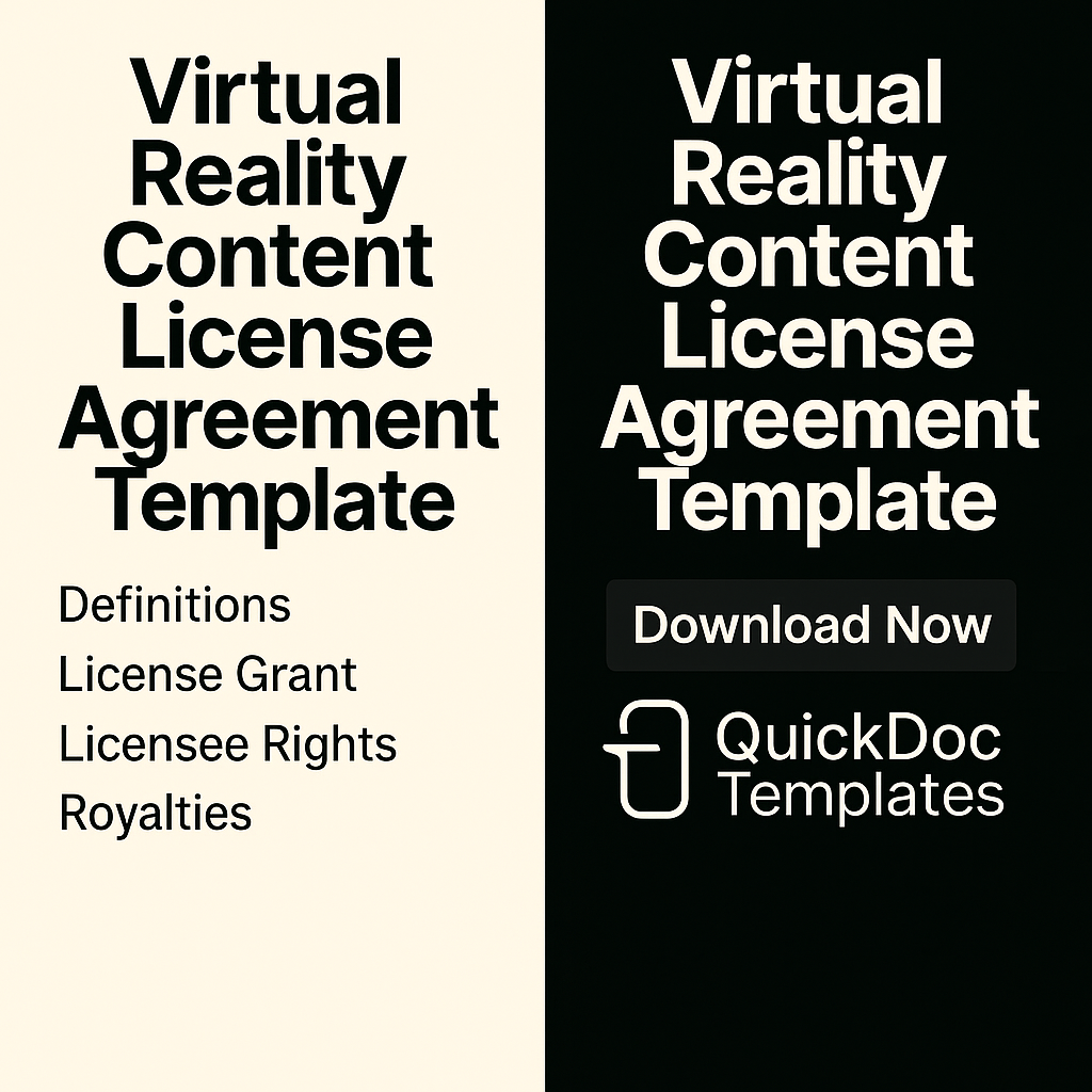 Virtual Reality Content License Agreement Template – Editable Contract for Licensing VR Experiences and Digital Media