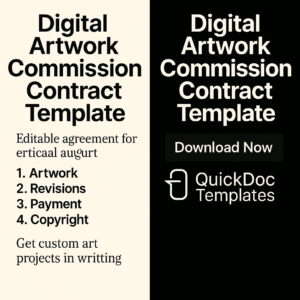 Digital Artwork Commission Contract Template – Editable Agreement for Custom Illustrations and Digital Art Projects