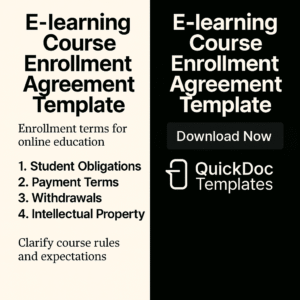 E-learning Course Enrollment Agreement Template – Editable Contract for Online Classes, Training, and Digital Programs