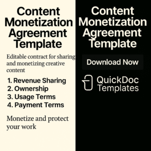 Content Monetization Agreement Template – Editable Contract for Revenue Sharing and Creative Content Rights