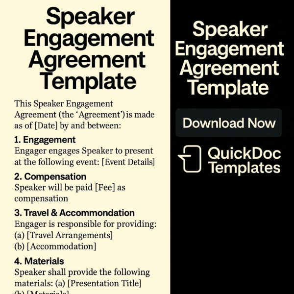 Speaker Engagement Agreement Template – Editable Contract for Guest Speakers and Professional Presenters
