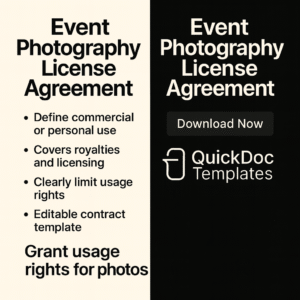 Event Photography License Agreement Template – Editable Contract for Photo Usage Rights