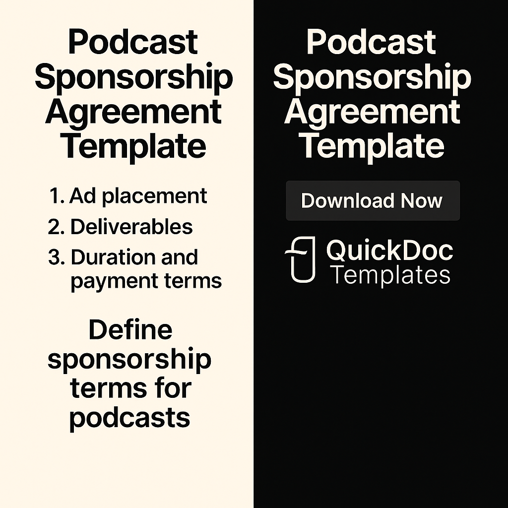 Podcast Sponsorship Agreement Template – Editable Contract for Ads, Payments, and Deliverables