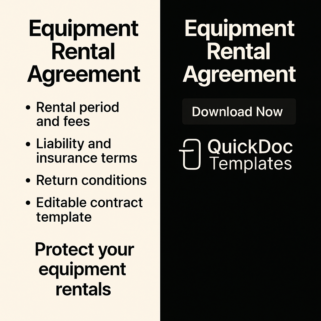 Equipment Rental Agreement Template – Editable Contract for Rental Terms and Liability