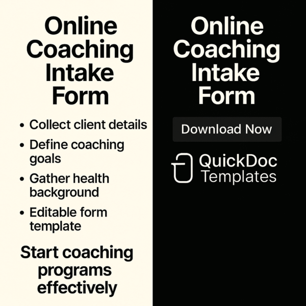 Online Coaching Intake Form Template – Editable Client Information & Consent Form