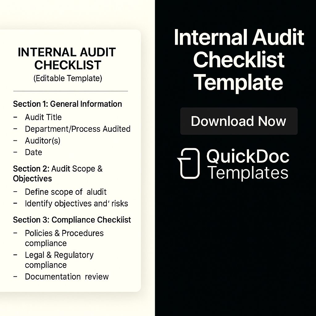 Internal Audit Checklist Template – Editable Compliance & Risk Assessment Tool