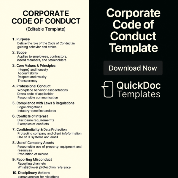 Corporate Code of Conduct Template – Editable Ethics & Behavior Guidelines