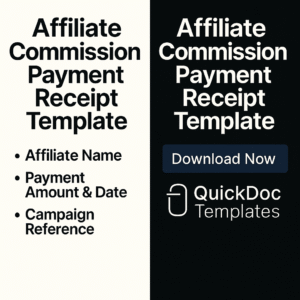 Affiliate Commission Payment Receipt Template – Editable Receipt for Confirming Partner or Affiliate Payouts
