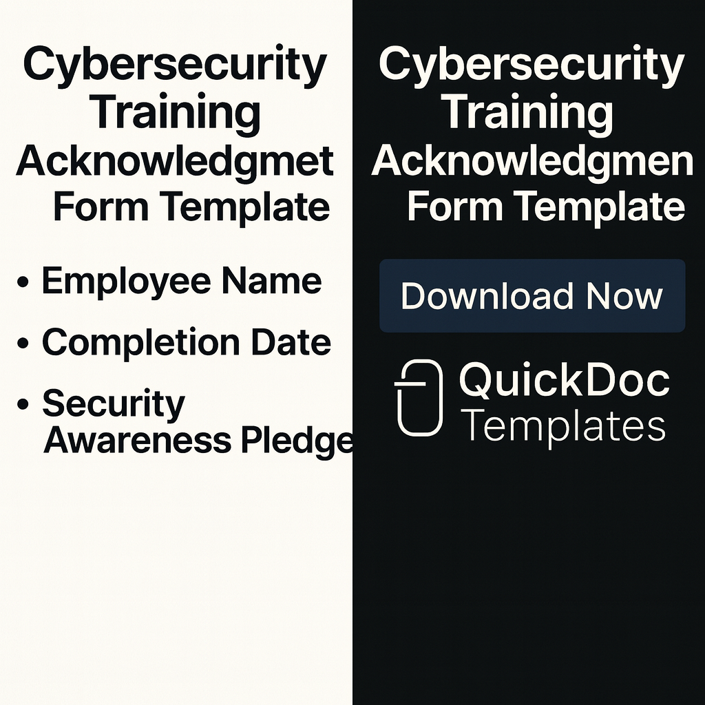 Cybersecurity Training Acknowledgment Form Template – Editable Employee Confirmation Form for Security Awareness Compliance