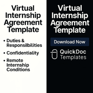 Virtual Internship Agreement Template – Editable Contract for Remote Internship Terms, Responsibilities, and Confidentiality